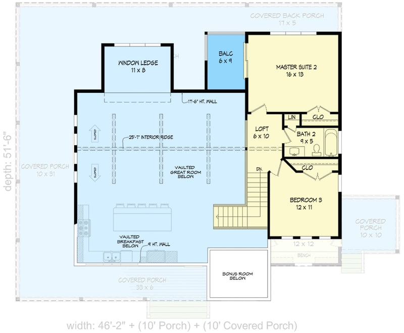 Plan 680089VR: 3-Bed Country Home Plan Under 2300 Square Feet with Wraparound Porch - Floor Plan - 2nd Floor - Country, Mountain, Traditional