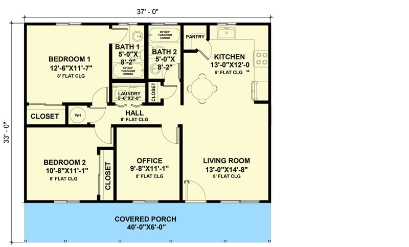 Plan 420083WNT: 2-Bed Ranch Plan Just Under 1,000 Square Feet of Living Space - Floor Plan - Main Level - Country, Ranch, Traditional
