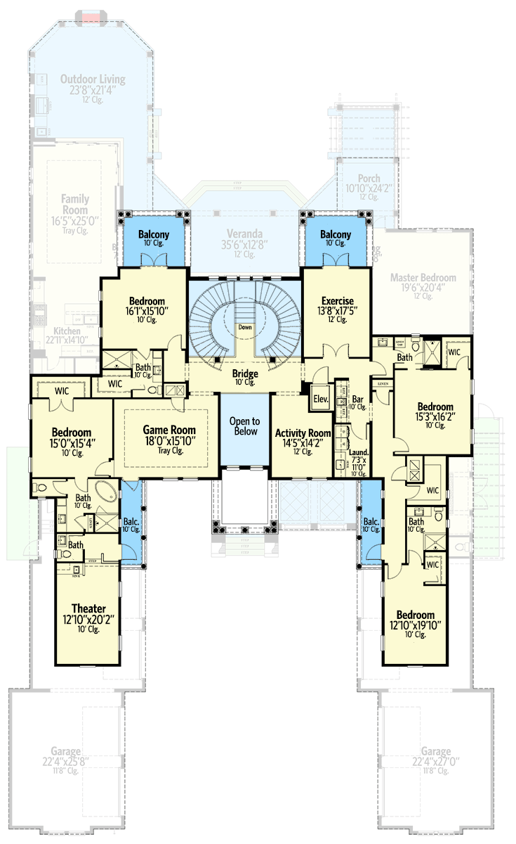 Plan 82294KA: Spacious Mediterranean Home Plan for Car Enthusiasts - Floor Plan - 2nd Floor - European, Florida-Style, Mediterranean