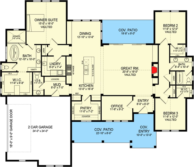 Plan 493007GNT: One-Story Modern Farmhouse Plan Under 2500 Sq Ft - Floor Plan - Main Level - Country, Modern Farmhouse, New American, Ranch, Traditional