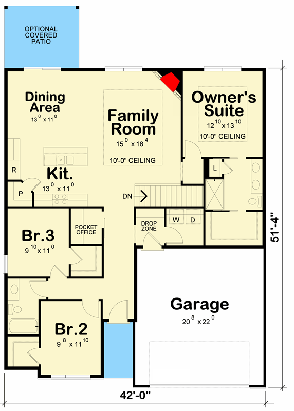 Plan 42434DB: 3-Bed 1603 Square Foot Modern Home Plan with Distinctive Shed Roof - Floor Plan - Main Level - Mid Century Modern, Modern, Northwest, Ranch