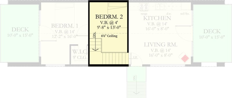 Plan 490108NAH: Scandinavian-Style 800 Square Foot 2 Bedroom House Plan - Floor Plan - 2nd Floor - Contemporary, Modern, Scandinavian, Vacation