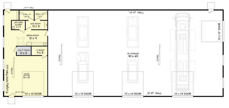 Plan 680094VR: Traditional RV-Friendly Garage with 3-Bays and an Office - Floor Plan - Main Level - Traditional