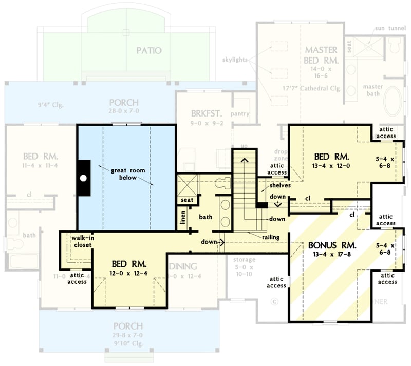 Plan 444390GDN: 2500 Square Foot Modern Farmhouse Plan with Vaulted Great Room and 7'-Deep Pordches - Floor Plan - 2nd Floor - Country, Craftsman, Farmhouse, Modern Farmhouse, New American