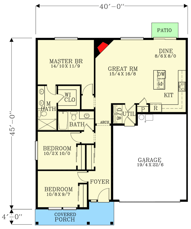 Plan 28066J: Country Cottage Around 1300 Square Feet with 3 Beds - Floor Plan - Main Level - Cottage, Country, Traditional