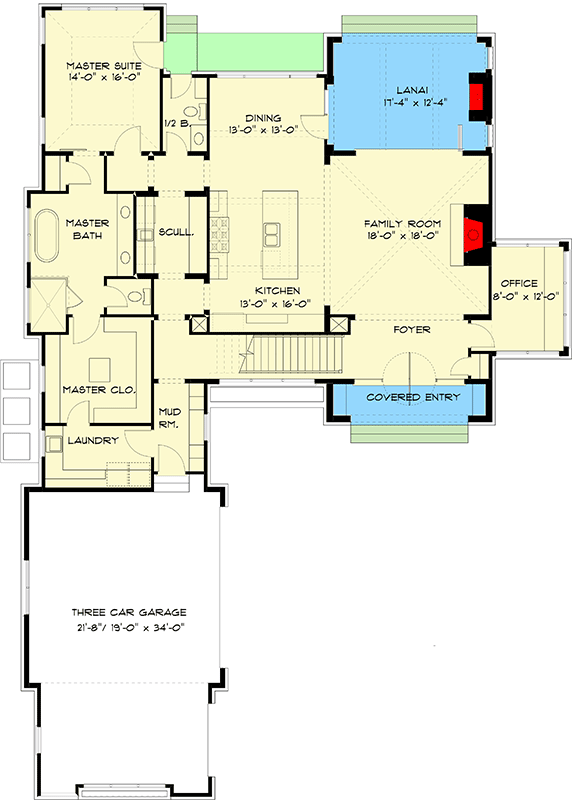 Plan 93166EL: Transitional Shingle Home Plan Under 3700 Square Feet with Indoor-Outdoor Living - Floor Plan - Main Level - Contemporary, European, French Country, New American, Shingle, Southern, Transitional