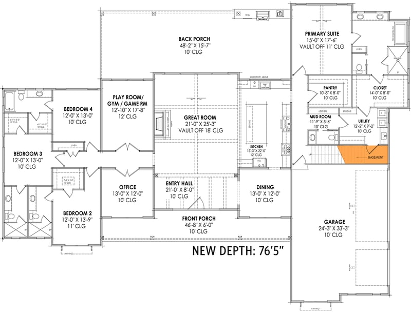 Plan 818047JSS: 4-Bed Rustic Modern Farmhouse Plan Under 3700 Square Feet - Floor Plan - Basement Stairs Location - Country, Farmhouse, Modern Farmhouse, Mountain, Rustic
