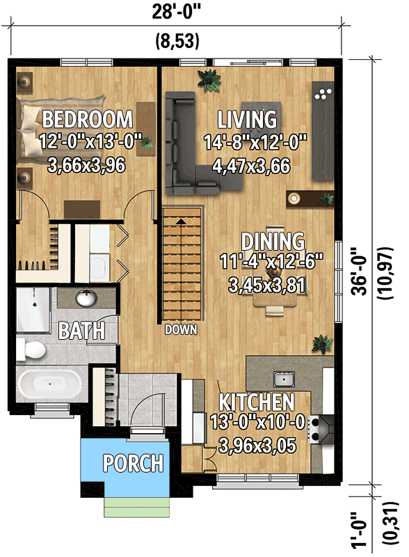 Plan 80993PM: 28-Foot-Wide Urban Bungalow Under 1900 Square Feet - Floor Plan - Main Level - Bungalow, Contemporary, Northwest