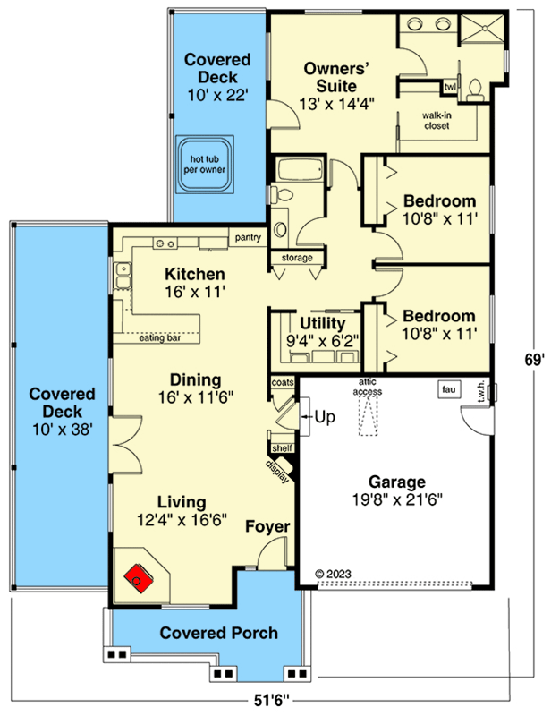 Plan 72385DA: 1600 Square Foot Country Home Plan with Open Concept Interior - Floor Plan - Main Level - Country, Craftsman, New American, Traditional
