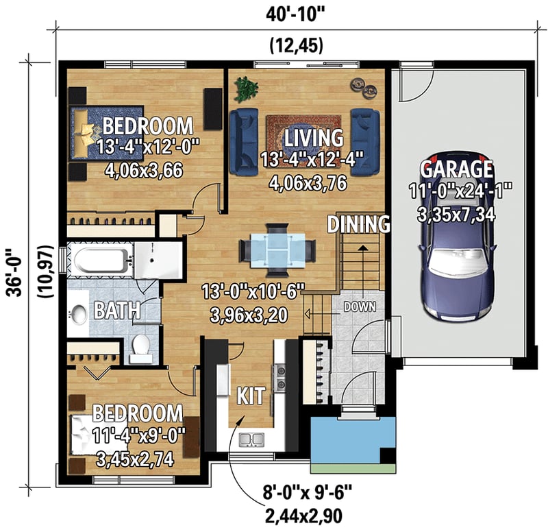 Plan 801002PM: Under 1,000 Square Foot Contemporary Bungalow with Single Garage Bay - Floor Plan - Main Level - Bungalow, Contemporary, Northwest