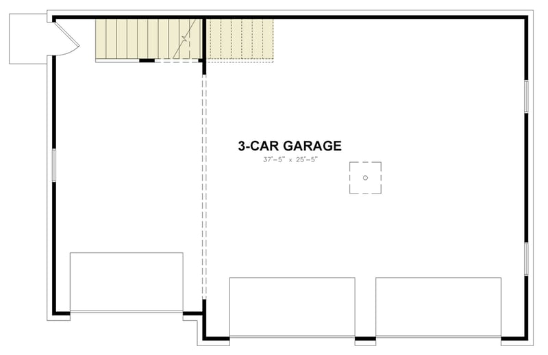 Plan 25803GE: 664 Square Foot 1-Bed Apartment Above 3-Car Garage - Floor Plan - Main Level - Carriage, Country, Craftsman, Mountain, New American, Rustic