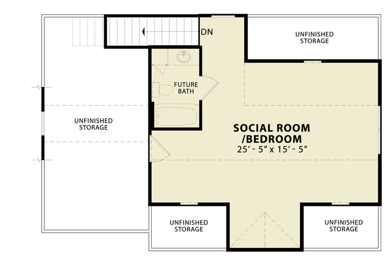 Plan 25804GE: Rustic 3-Car Detached Garage with Almost 500 Square Feet of Usable Space Upstairs - Floor Plan - 2nd Floor - Craftsman, Modern Farmhouse, Rustic, Shingle, Traditional