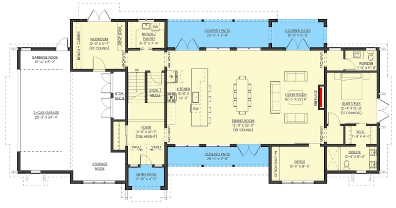 Plan 330004WLE: New American Home Plan with Open Main Level - 3828 Sq Ft - Floor Plan - Main Level - Country, Craftsman, New American