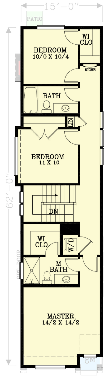 Plan 28082J: 15-Foot-Wide 3-Bed House Plan Under 1,600 Square Feet - Floor Plan - 2nd Floor - Craftsman, Northwest, Traditional