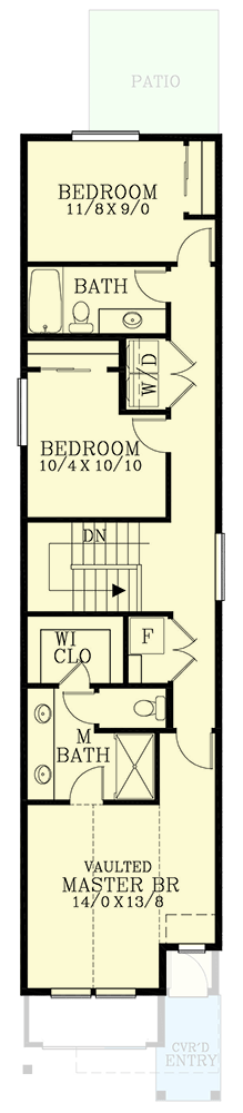 Plan 28085J: 15-Foot-Wide 1800 Square Foot 3-Bed House Plan - Floor Plan - 2nd Floor