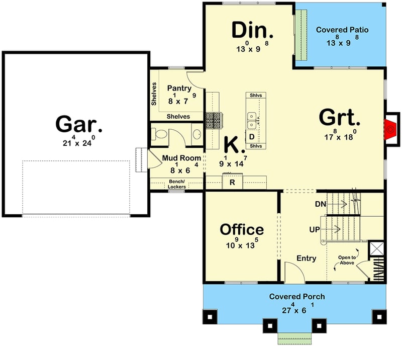 Plan 623222DJ: 2200 Square Foot 3 Bed House Plan with Large Home Office - Floor Plan - Main Level - Country, Craftsman, New American, Traditional