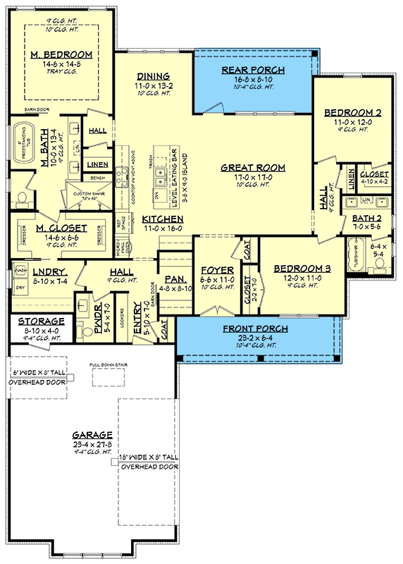 Plan 51933HZ: 3 Bedroom Modern Farmhouse Under 2,000 Square Feet with Courtyard Garage - Floor Plan - Main Level - Country, Craftsman, Farmhouse, Modern Farmhouse, New American, Traditional