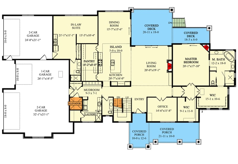 Plan 95199RW: Transitional New American House Plan with Optional Walkout Basement and In-law Suite - Floor Plan - Main Level - Contemporary, Country, Craftsman, New American, Northwest, Ranch, Transitional