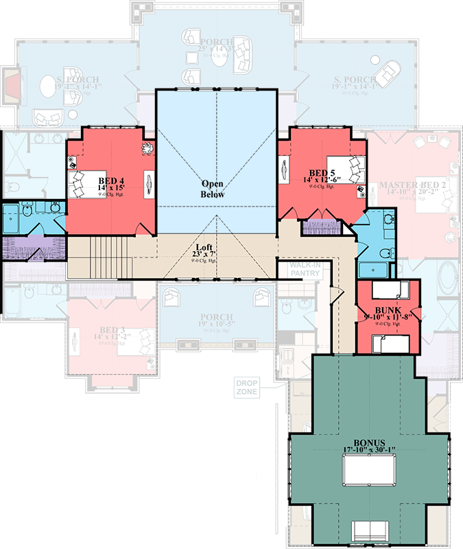 Plan 86382HH: 5-Bed Country Lake House Plan Under 3800 Square Feet with Two Master Suites  - Floor Plan - 2nd Floor - Country, Craftsman, New American