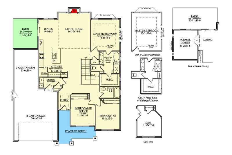 Plan 950000RWB: HomeBuilder's ProSpec Pack: 5 Versatile House Plans for Subdivisions & Developments - Floor Plan - Main Level - Country, Craftsman, New American, Ranch