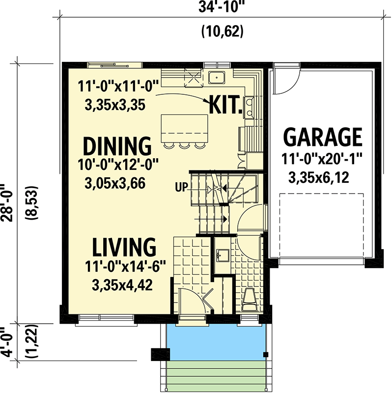 Plan 801072PM: Contemporary 2-Bed House Plan with 1-Car Garage - 1236 Sq Ft - Floor Plan - Main Level - Contemporary, European, Modern