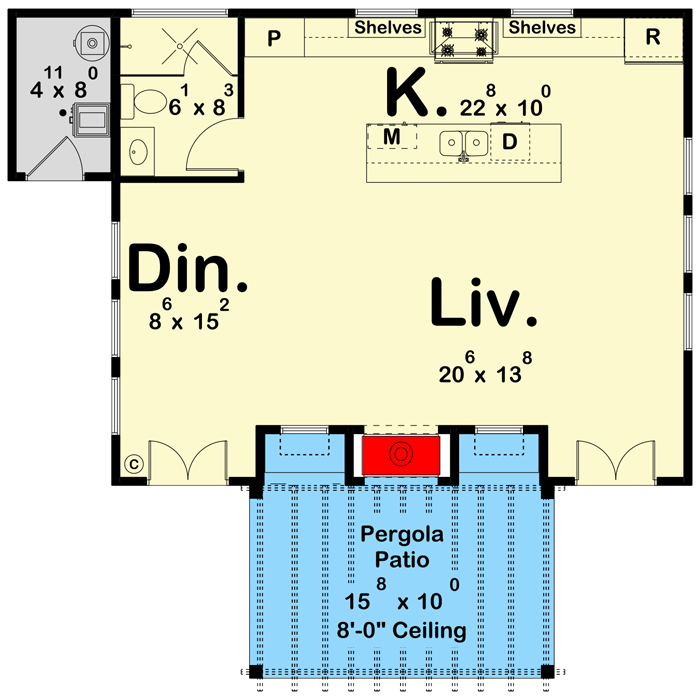 Plan 623227DJ: Cottage Style Pool House Plan - Floor Plan - Main Level