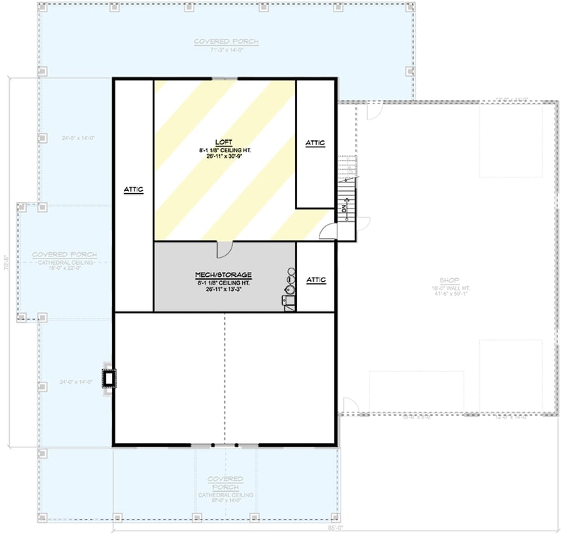 Plan 135230GRA: 2-Bed Farmhouse-Inspired Barndo-Style House Plan with Loft and RV-Friendly Garage - Floor Plan - 2nd Floor - Barndominium, Country, Modern Farmhouse