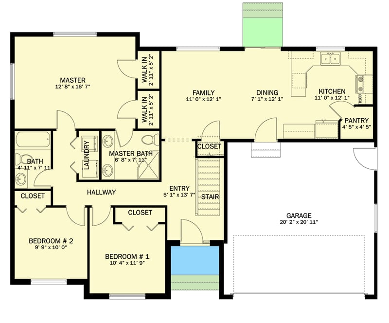 Plan 61430UT: 1261 Square Foot One-Level House Plan with Option to Finish Basement - Floor Plan - Main Level - Ranch, Traditional