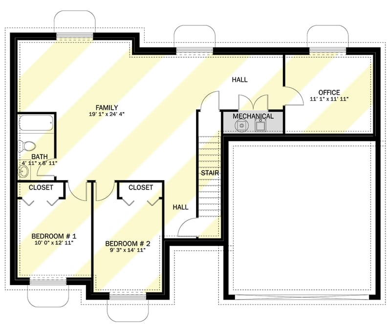 Plan 61430UT: 1261 Square Foot One-Level House Plan with Option to Finish Basement - Floor Plan - Basement - Ranch, Traditional
