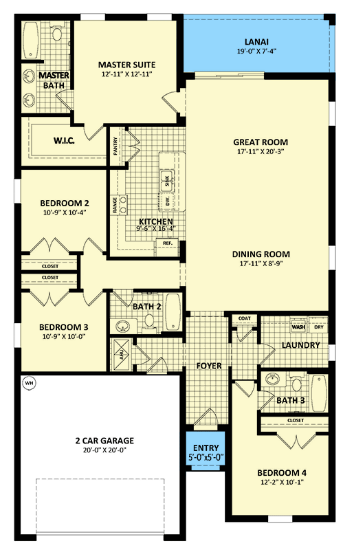 Plan 82315KA: 1951 Square Foot 4 Bed Southern Contemporary House Plan - Floor Plan - Main Level - Contemporary, Florida-Style, Southern