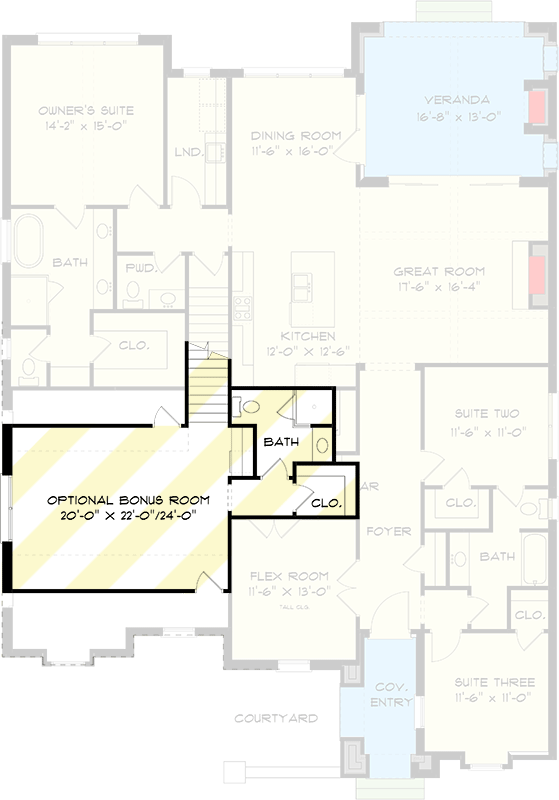 Plan 93174EL: 3 Bed Transitional House Plan Under 2200 Square Feet with Flex Room - Floor Plan - 2nd Floor - European, Transitional, Tudor