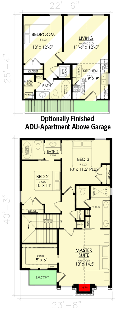Plan 421512CHD: 3-Bed Townhome Plan with 2-Bed Apartment Above Garage - Floor Plan - 2nd Floor - Contemporary, European, New American, Transitional