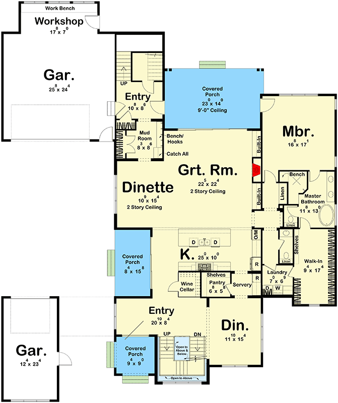 Plan 623234DJ: French Country House Plan Under 5000 Square Feet with Separate Apartment Above Garage - Floor Plan - Main Level - Country, European, French Country, Traditional