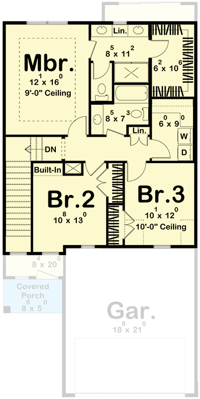 Plan 623235DJ: Modern Craftsman House Plan Under 2000 Square Feet with 3 Beds and a Flex Room - Floor Plan - 2nd Floor - Country, Craftsman, New American, Traditional