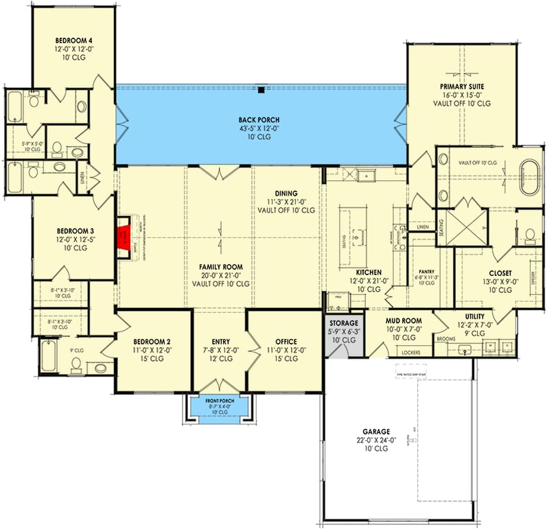 Plan 818054JSS: Mountain Modern Ranch Plan with Vaulted Family / Dining Room - Floor Plan - Main Level - Country, Hill Country, Modern, Mountain, Ranch, Transitional