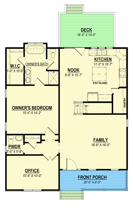 Plan 83637CRW: New American Cottage with Over 2,300 Square Feet of Living Space - Floor Plan - Main Level - Cottage, Country, Craftsman, Modern Farmhouse, New American, Traditional