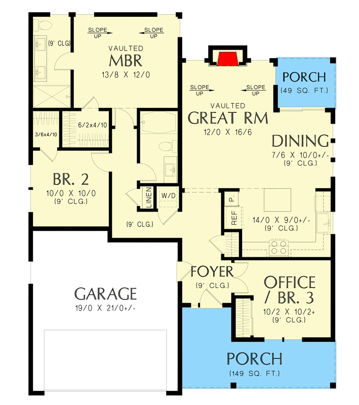 Plan 69800AM: Cozy Single-Story Home Plan with Front and Rear Porch - 1251 Sq Ft - Floor Plan - Main Level - Country, Craftsman, Northwest, Ranch, Traditional