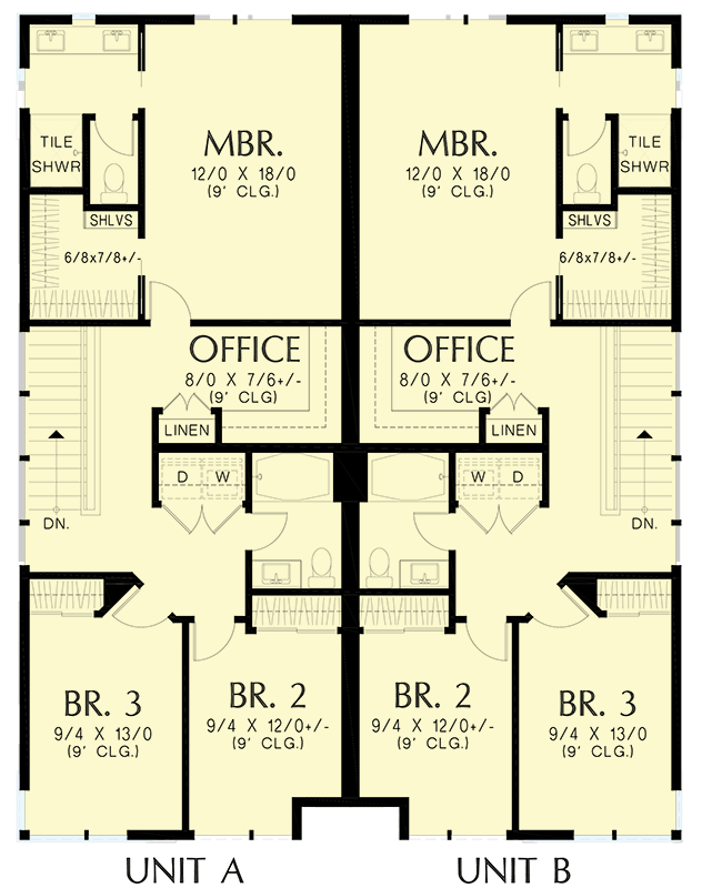 Plan 69803AM: Contemporary Duplex with Matching 1612 Square Foot 3 Bed Units - Floor Plan - 2nd Floor - Contemporary, Modern, Northwest