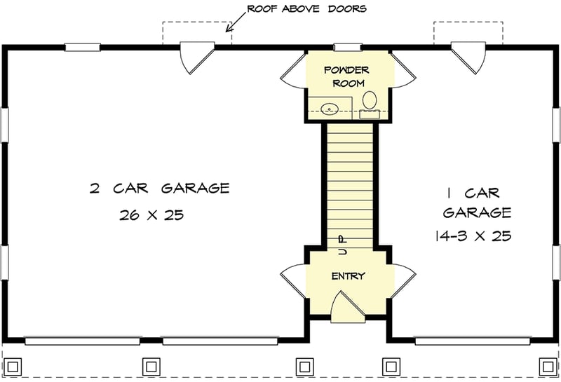 Plan 360115DK: 3-Car Detached Garage with 1-Bed Apartment - Floor Plan - Main Level
