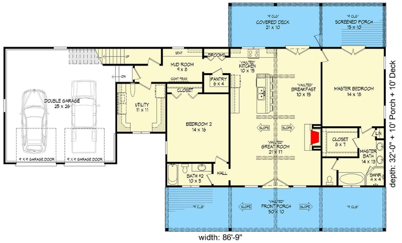 Plan 680121VR: 2349 Square Foot 2-Bed Country Ranch with Finished Bonus Room - Floor Plan - Main Level - Contemporary, Mid Century Modern, Mountain, Northwest