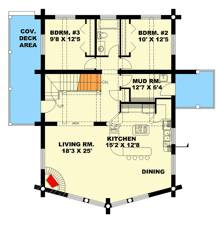 Plan 35119GH: Rustic Mountain Log Cabin House Plan with Walkout Basement and Two-Story Great Room - Floor Plan - Main Level - Log Cabin, Mountain, Rustic, Vacation