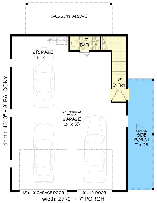 Plan 680123VR: 781 Square Foot Garage Apartment with Parking for Three Cars - Floor Plan - Main Level - Country, Traditional