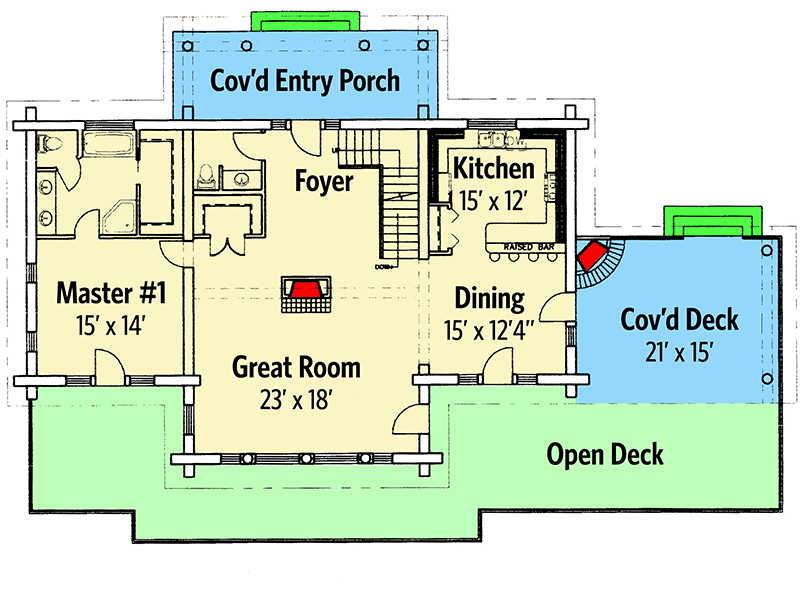 Plan 35121GH: Spacious Log Home Plan - Floor Plan - Main Level - Log Cabin, Mountain, Rustic, Vacation