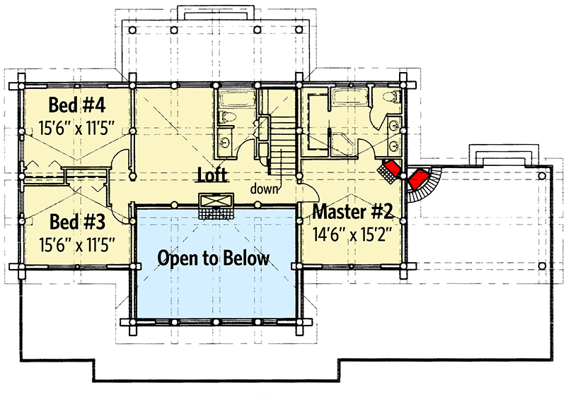 Plan 35121GH: Spacious Log Home Plan - Floor Plan - 2nd Floor - Log Cabin, Mountain, Rustic, Vacation