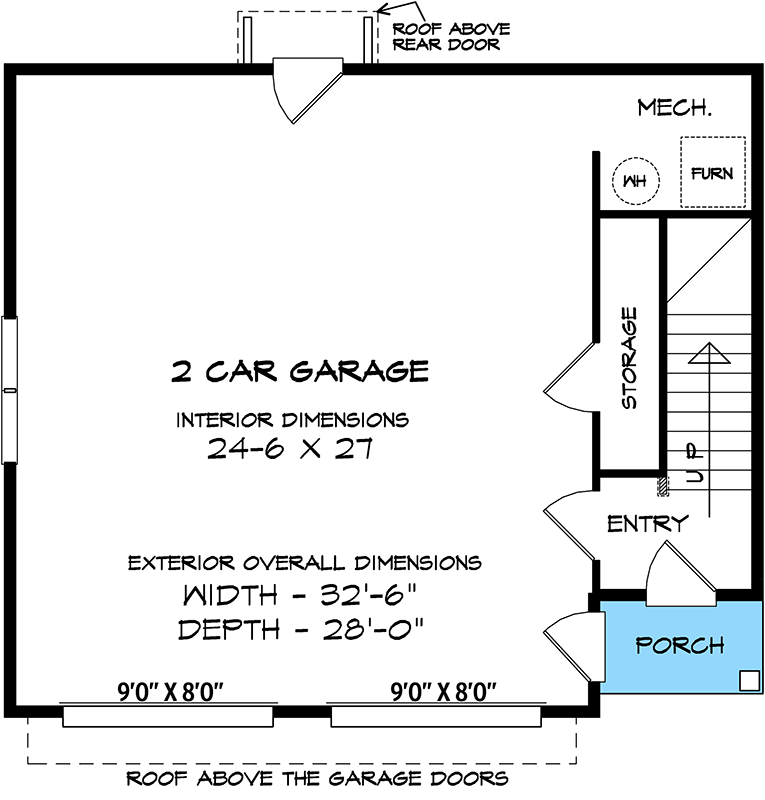 Plan 360116DK: 875 Square Foot 2-Car Craftsman-Style Garage with Storage Above - Floor Plan - Main Level - Country, Craftsman, Traditional