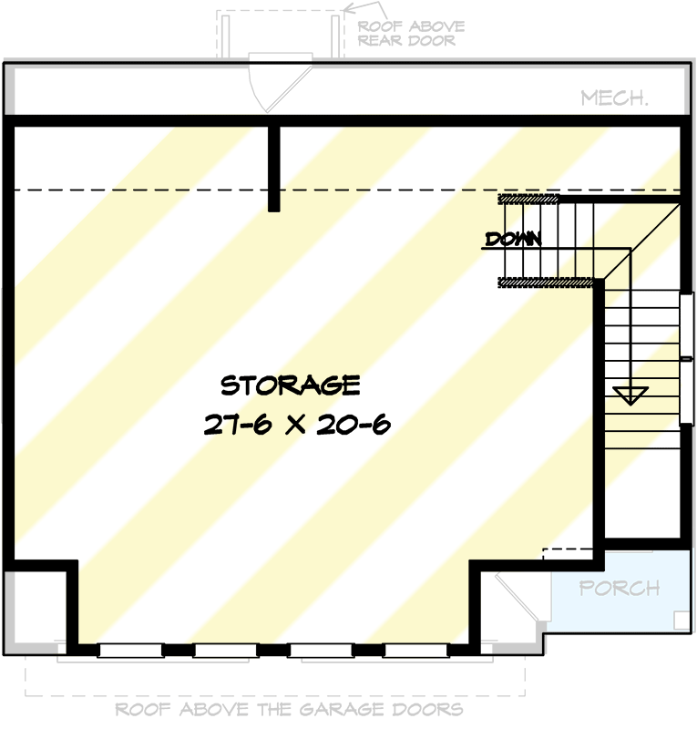 Plan 360116DK: 875 Square Foot 2-Car Craftsman-Style Garage with Storage Above - Floor Plan - 2nd Floor - Country, Craftsman, Traditional