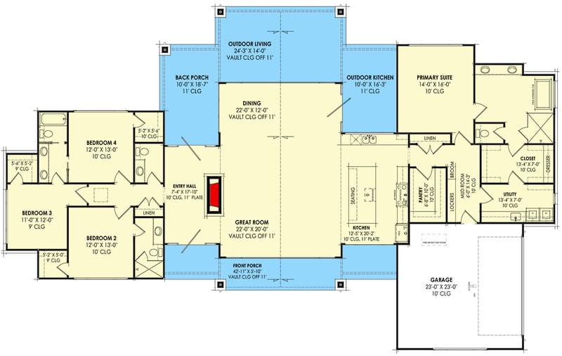 Plan 818060JSS: Finely Balanced Modern Farmhouse Plan Under 2900 Square Feet with Vaulted Interior - Floor Plan - Main Level - Contemporary, Farmhouse, Modern, Modern Farmhouse, Scandinavian