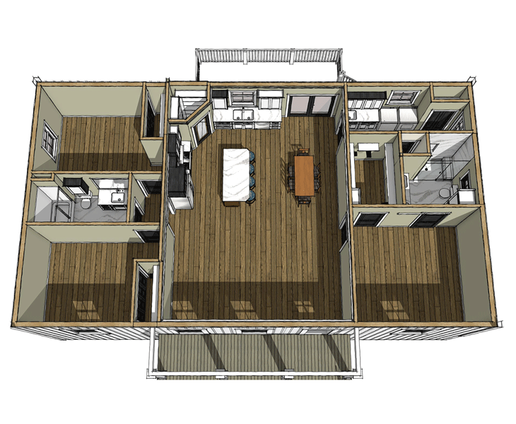 Plan 25033DH: 1620 Square Foot 3-Bed Home Plan with Split Bedrooms - Floor Plan - 3D Main Level - Cottage, Country, Craftsman, New American