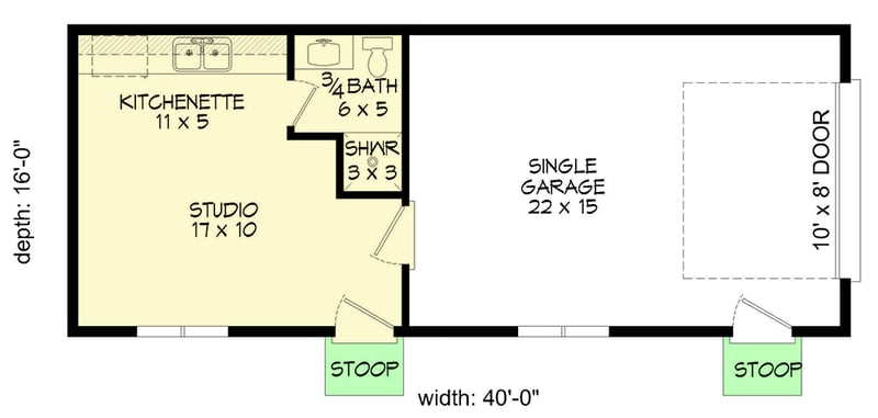 Plan 680126VR: Single Car Garage with A Studio - Floor Plan - Main Level
