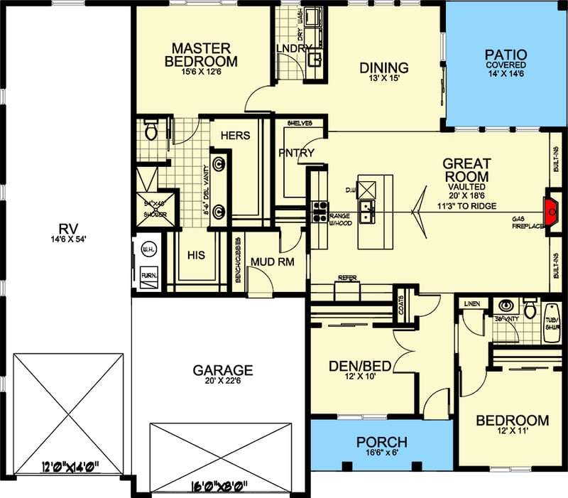 Plan 267026SPK: Craftsman Ranch Plan with RV Bay - Floor Plan - Main Level - Craftsman, Ranch, Traditional